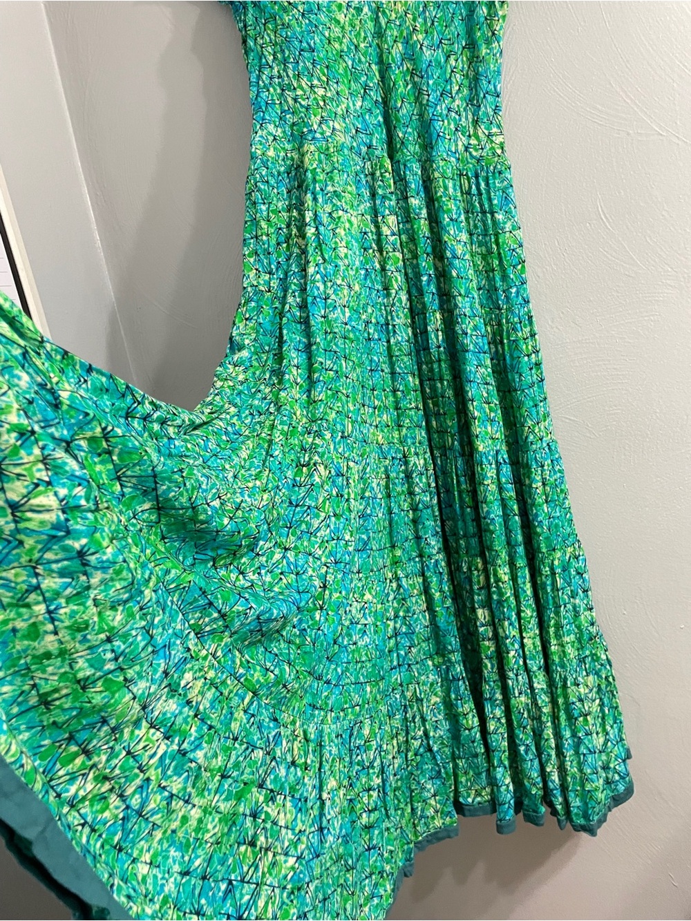 Soft Surroundings Mariana Dress XL Green Blue Mosaic Tiered Rayon Maxi - Picture 6 of 11